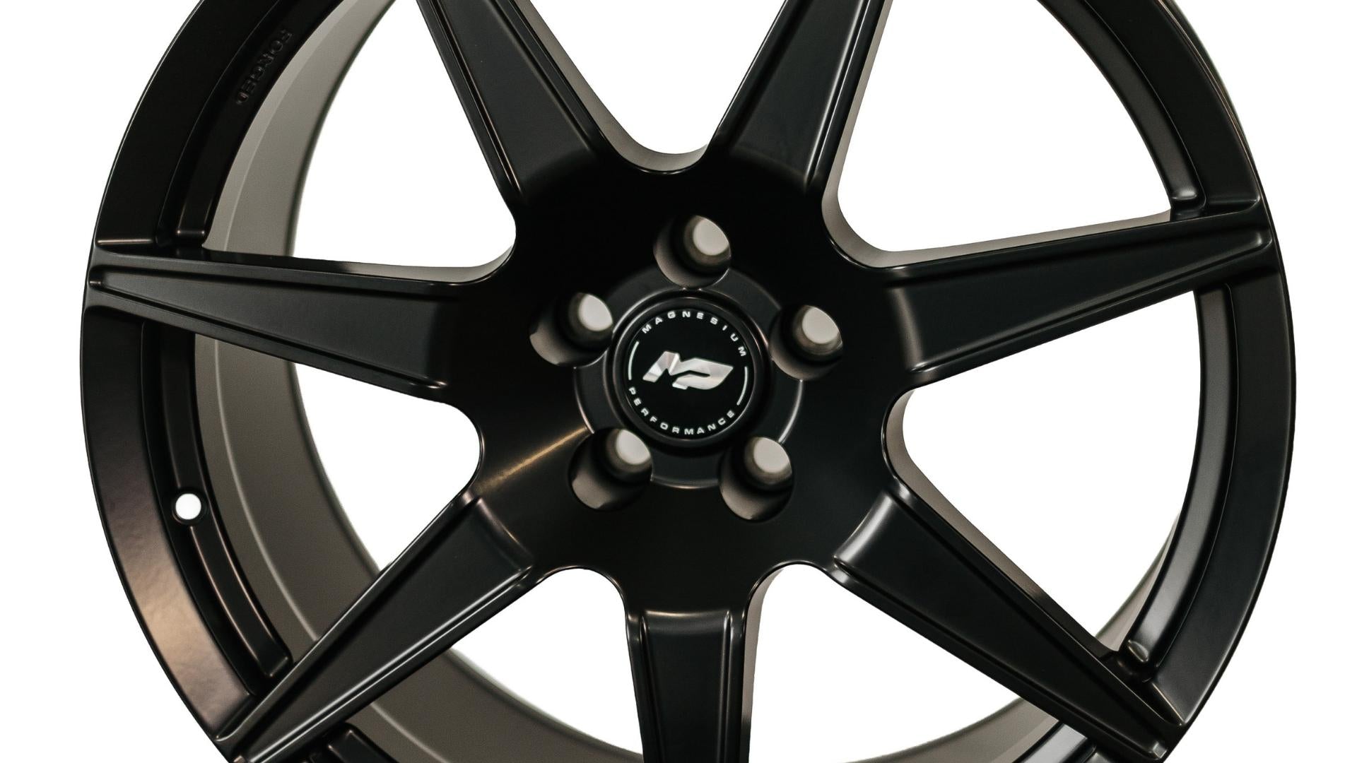 Close-up of a forged magnesium alloy wheel by MP Wheels highlighting lightweight forged wheel design for high-performance vehicles